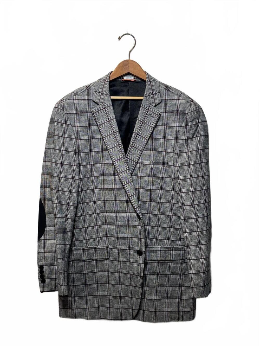 Vintage Crown Ivy Gray Plaid Two Button Blazer Elbow Patches